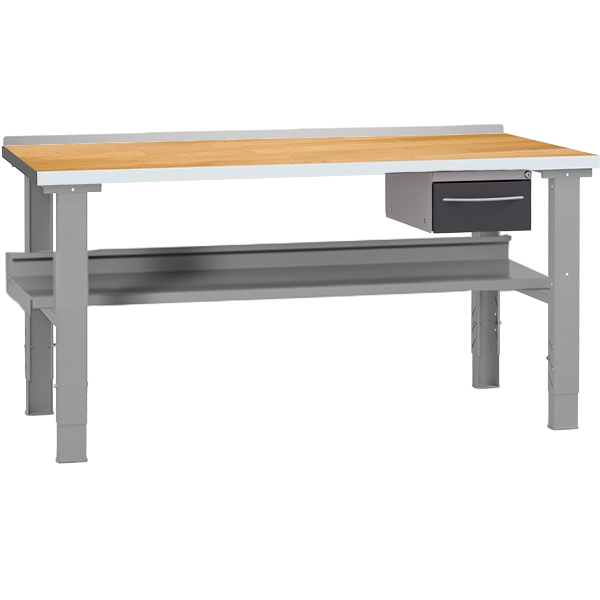 Filebænk 1500 x 800 x 40 mm egeparket - Komplet - Grå