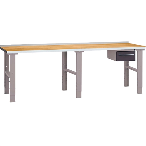 Filebænk 2500 x 800 x 40 mm m/bagkant og skuffe - Grå