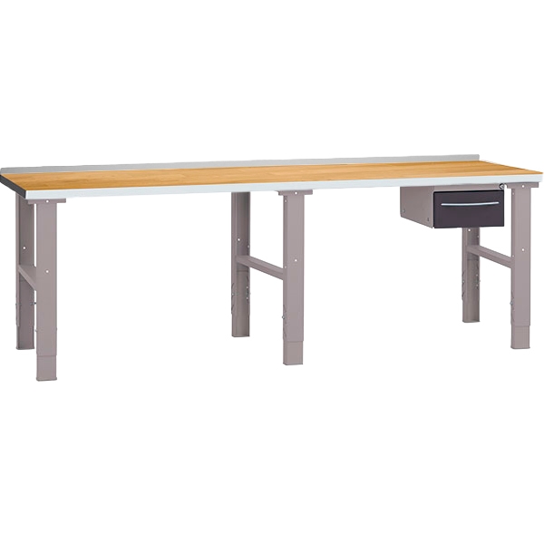 Filebænk 2500 x 800 x 40 mm m/bagkant og skuffe - Grå