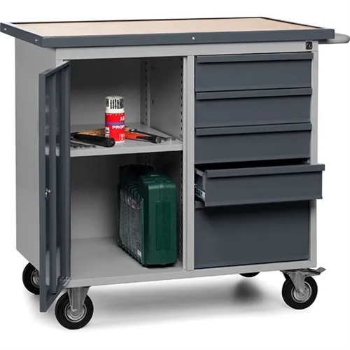 Værkstedsvogn m/5 skuffer og skab - Grå/antracit