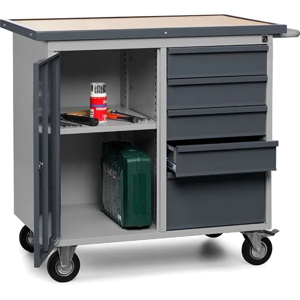 Værkstedsvogn m/5 skuffer og skab - Grå/antracit