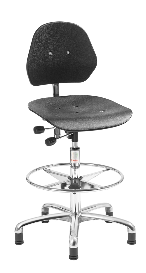 Solid ESD arbejdsstol - Høj m/glidesko - Sort